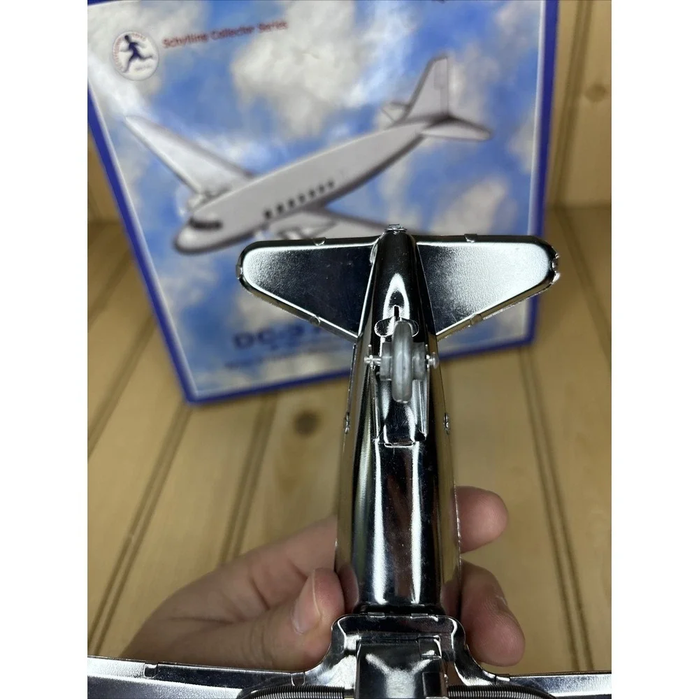 Vintage Schylling‎ Tin DC-3 Toy Airplane Friction Motor Turning Propellers